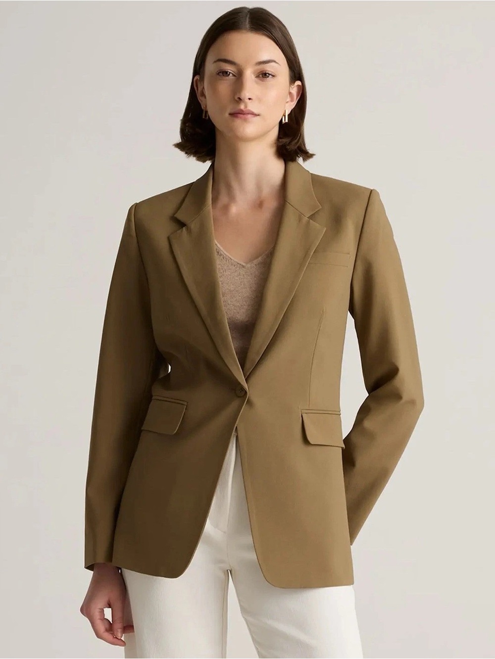 NWT Quince Sahara Camel Italian Wool Slim Long Blazer Large